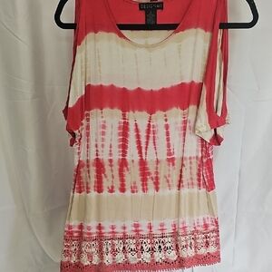 Asymmetrical Pink and Cream Sleeveless Tunic